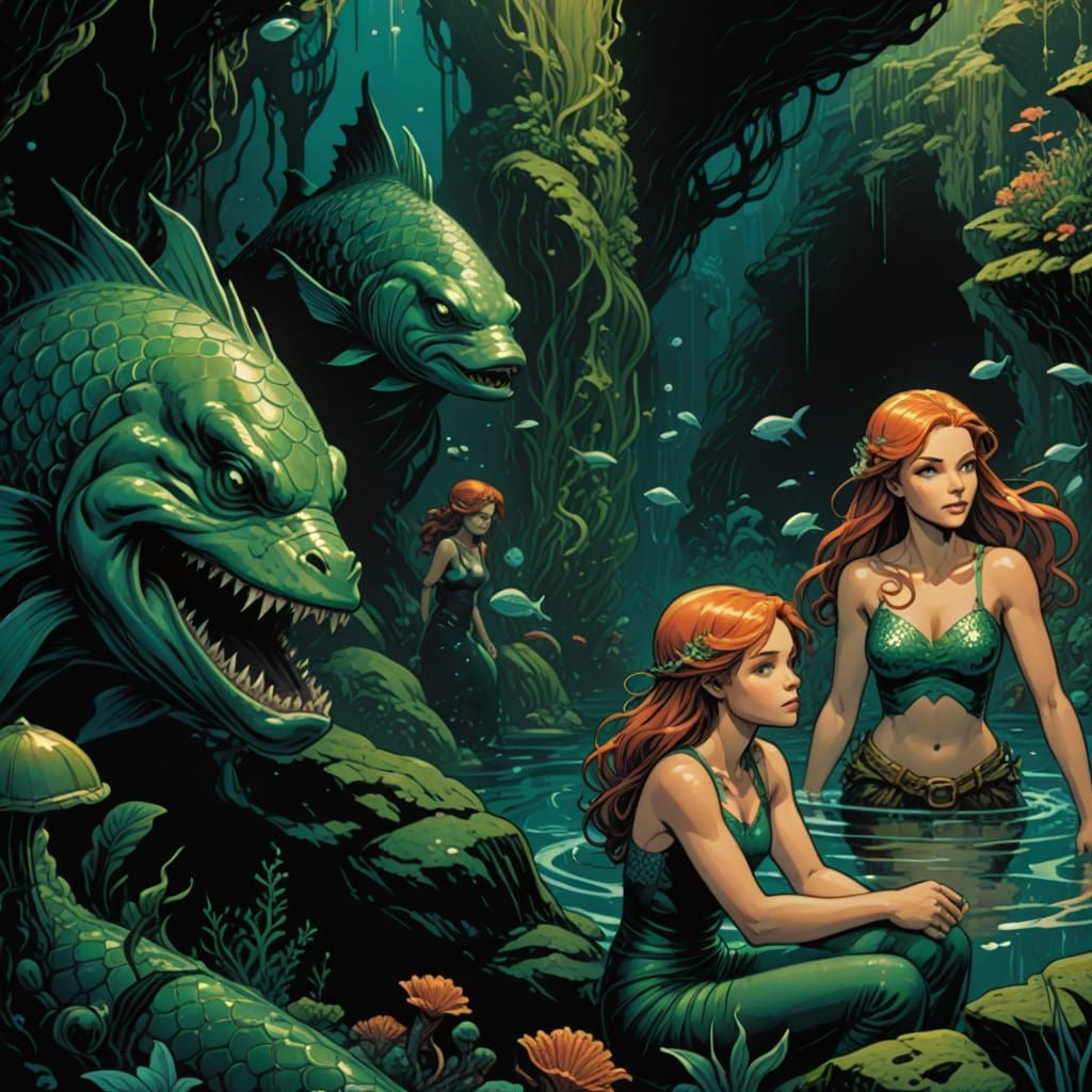 Epic Comic Book Cover Art: Boy in Mermaid Lagoon