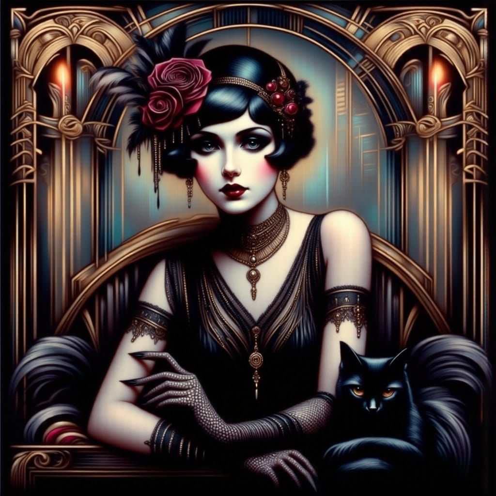 Gothic Flapper in 1920s Jazz Lounge