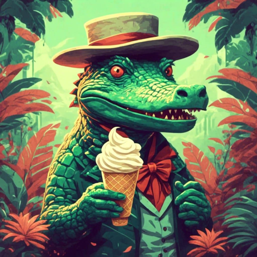 Crocodile's Delight: Fancy Hat and Ice Cream