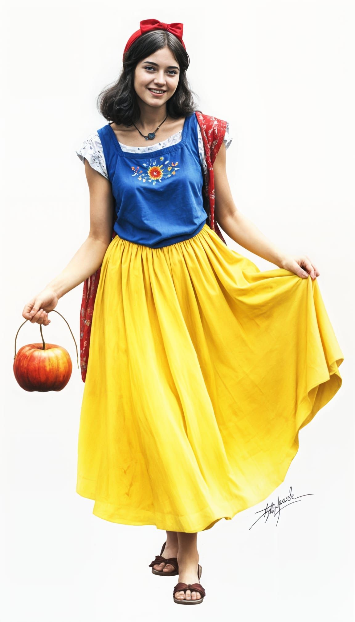 Snow White in Hippy Style Charcoal Drawing