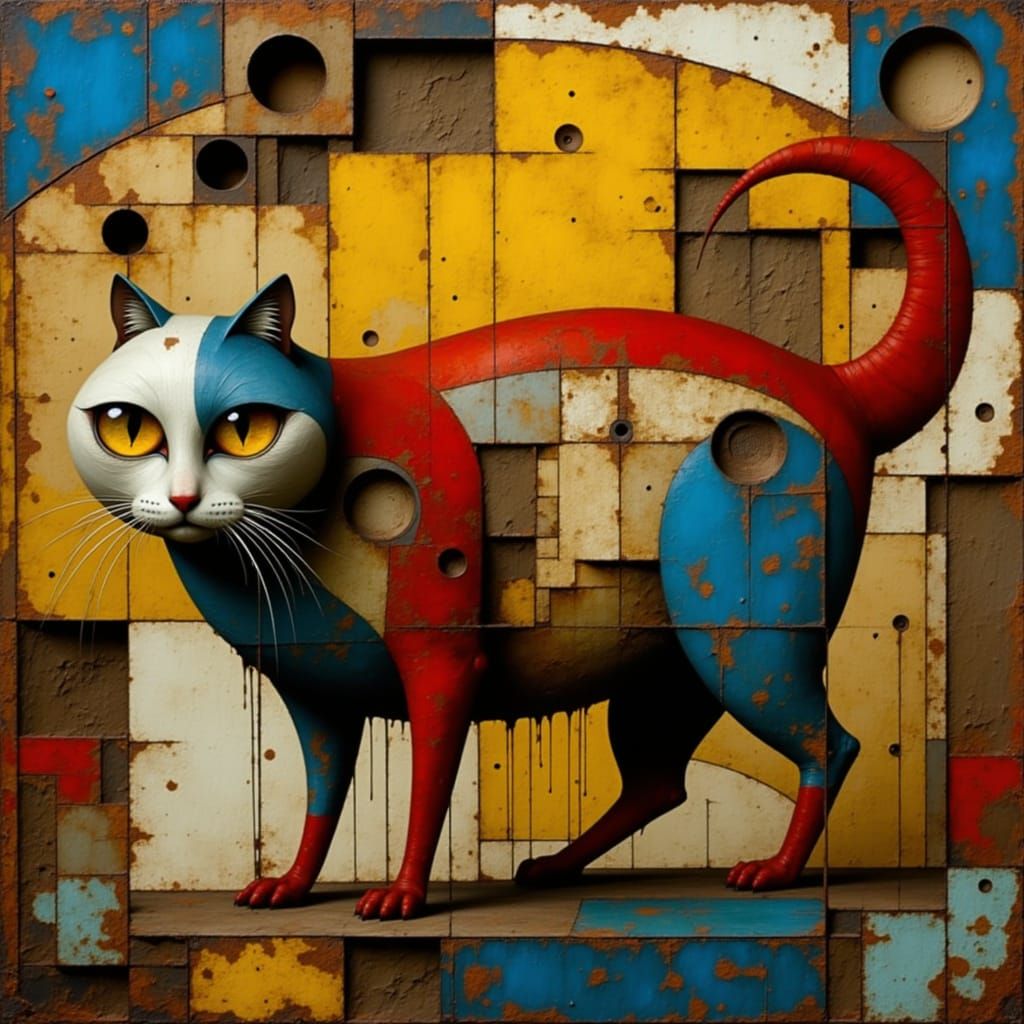 Surrealistic Portrait of a Feline in Decay