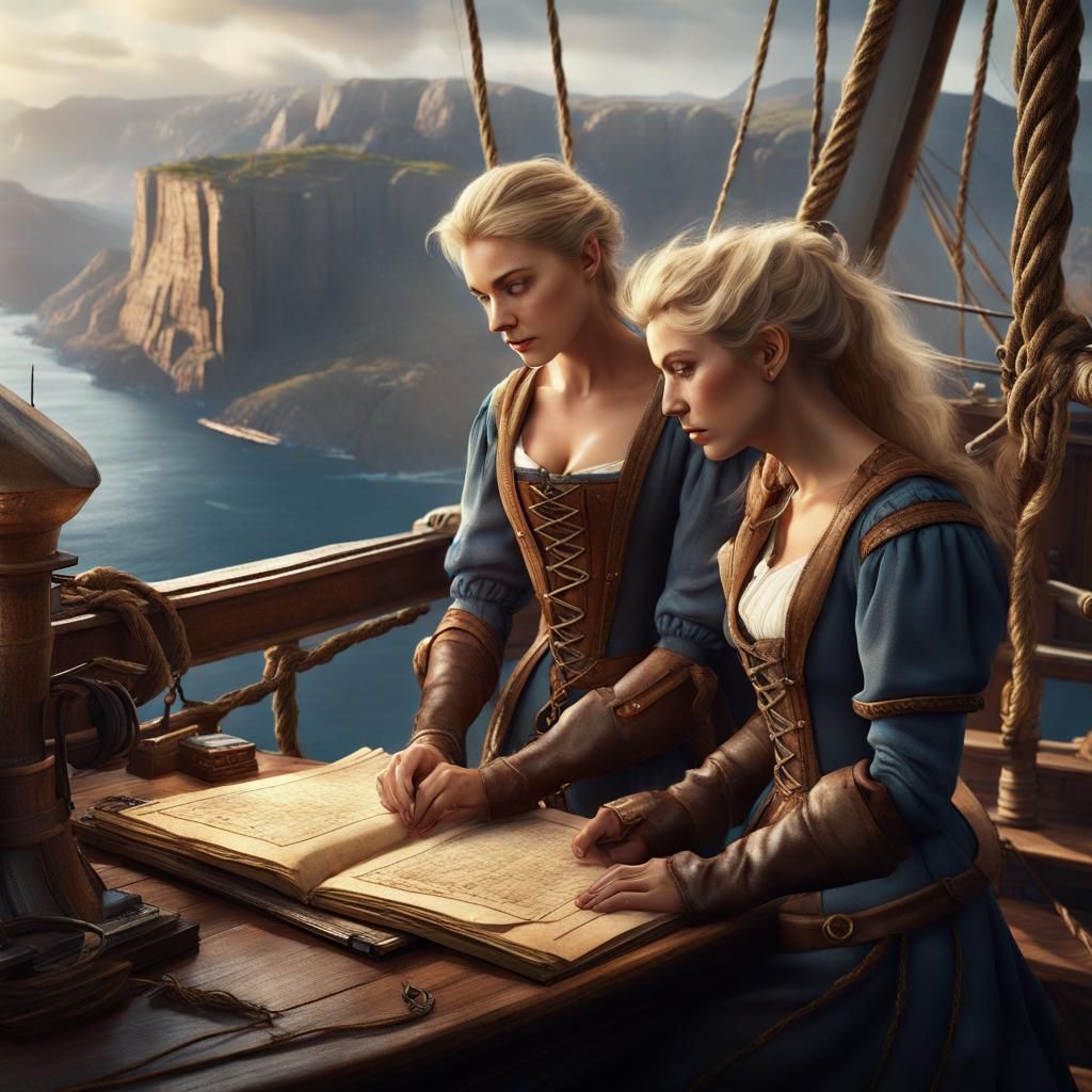 Fantasy Portrait on Sailing Vessel, Detailed Matte Painting