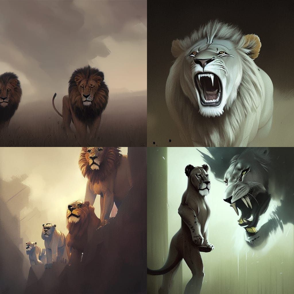 Sinister Lions Artwork in Greg Rutkowski Style