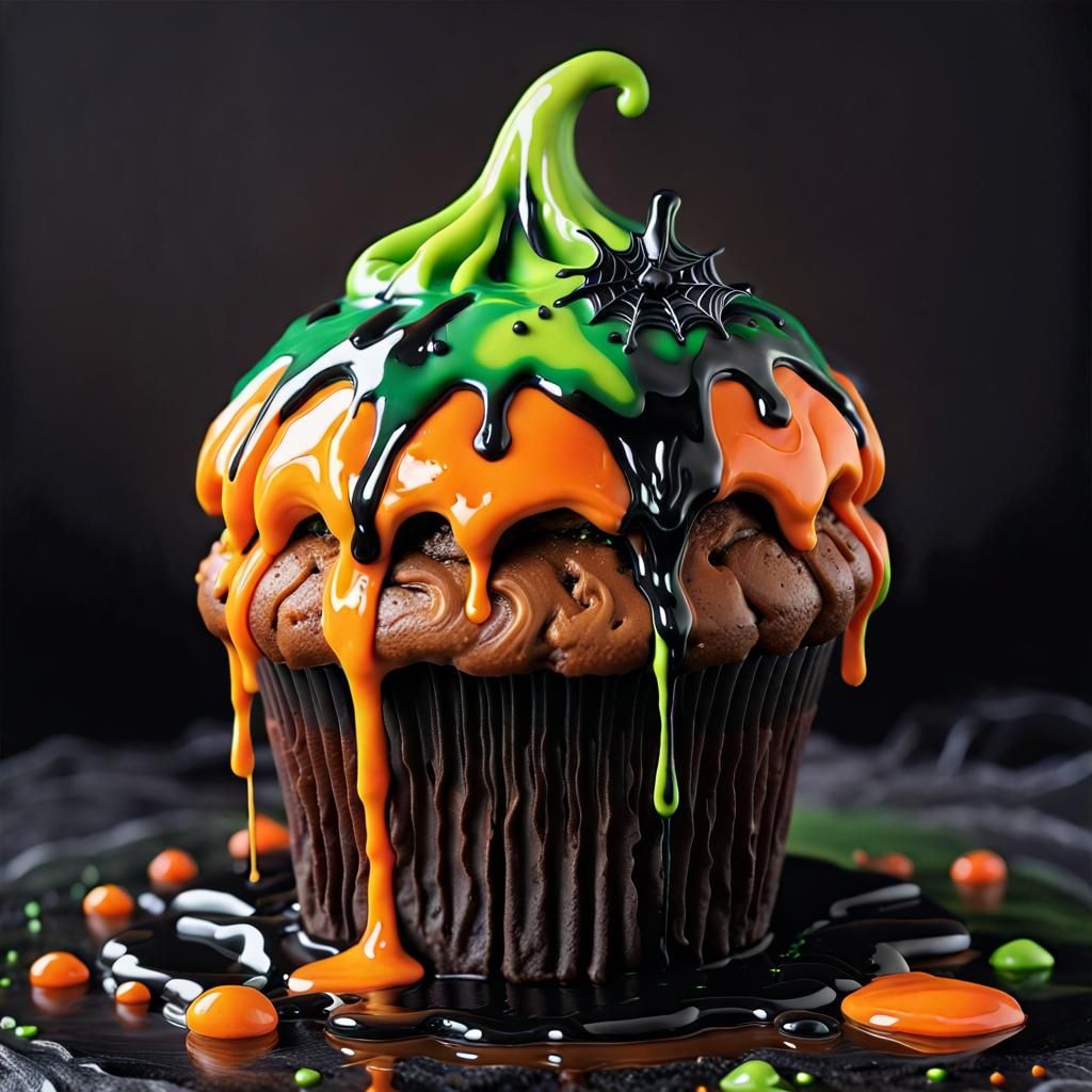 Halloween Slime Cupcake in Fantasy Style