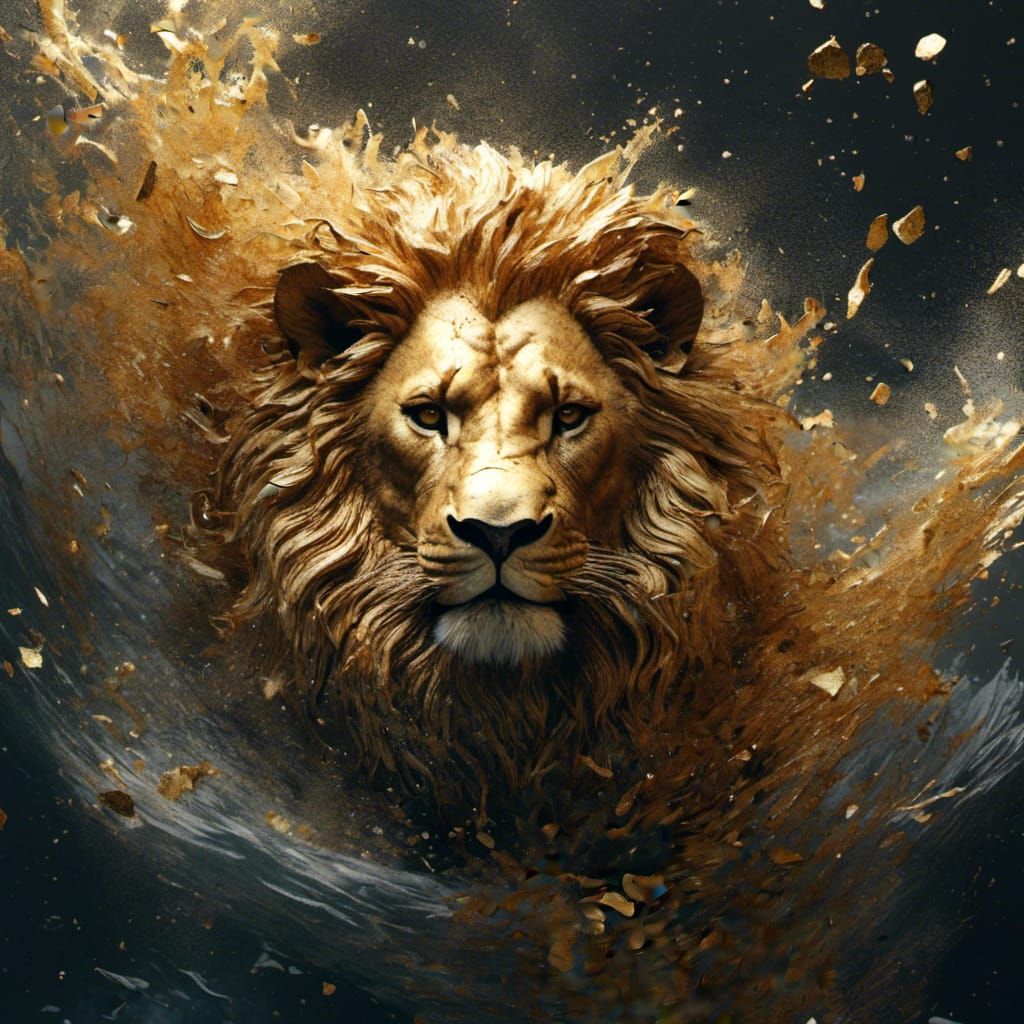 Golden Lion in Infinite Seas: CGI Splash Art