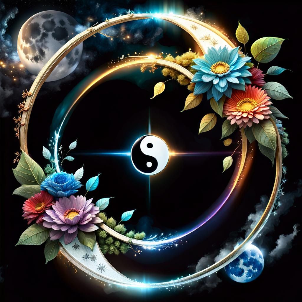 Ethereal Yin Yang Faces in a Magical Ring