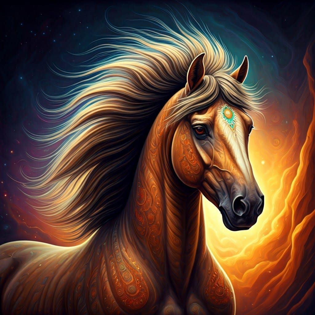 Ethereal Stallion with Astral Mane in Cosmic Vortex