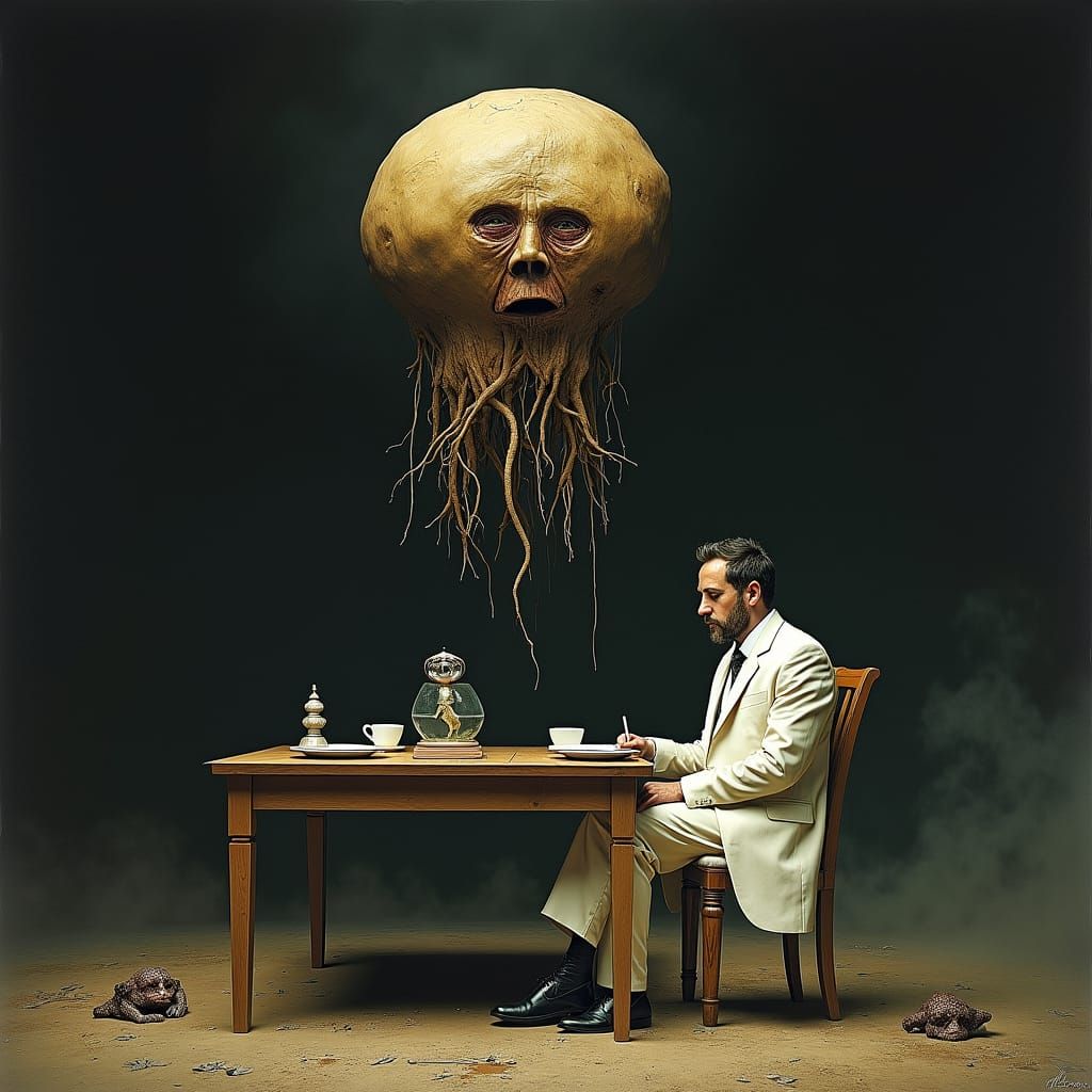 A photorealistic style illustration of a surreal scene featu...