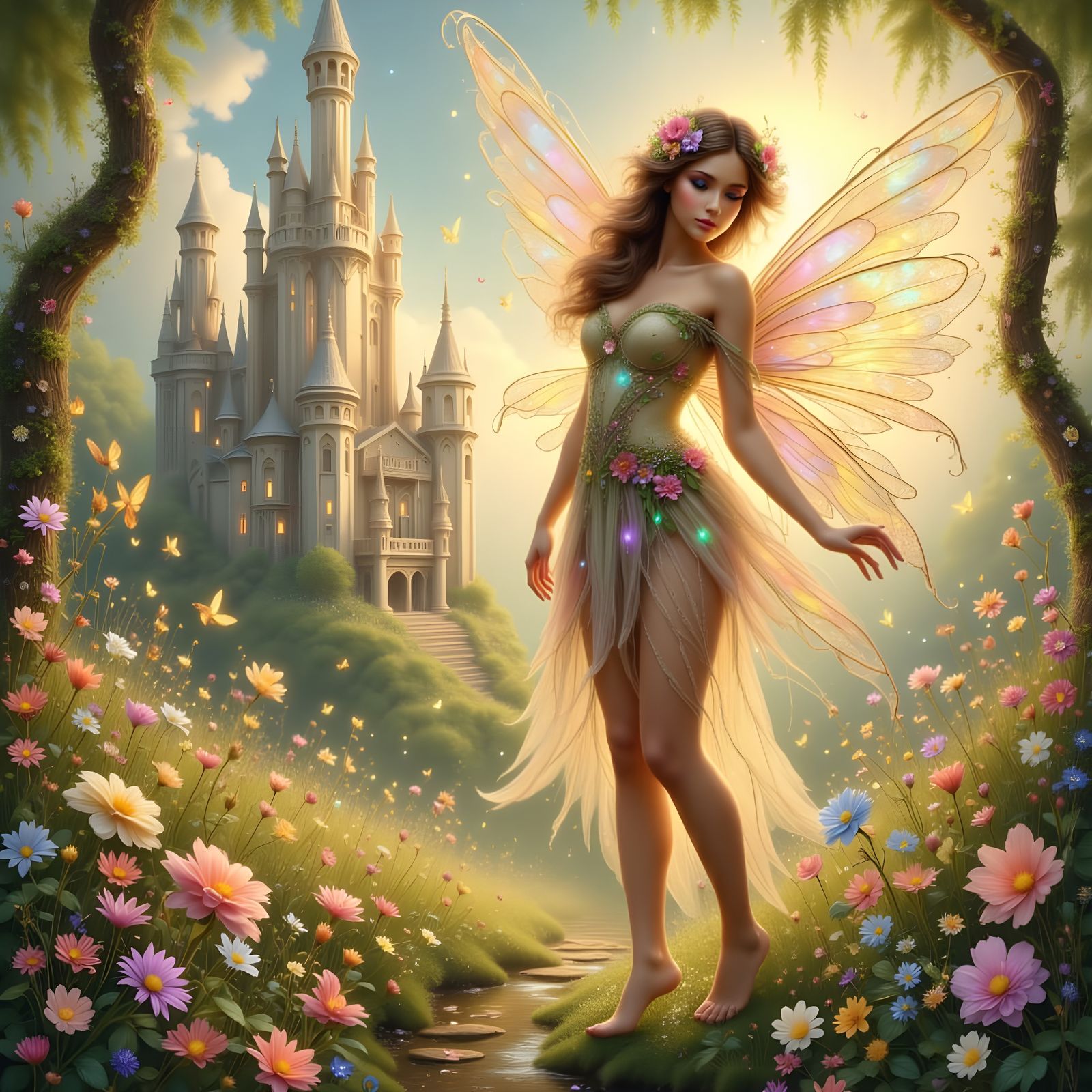 Magical Summer Fairy in Fairytale Castle Setting
