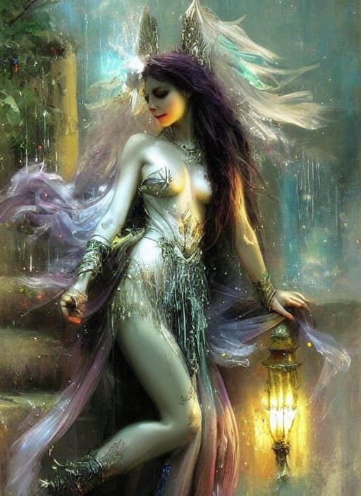 Ethereal Lightning Goddess in Gothic Romantic Style