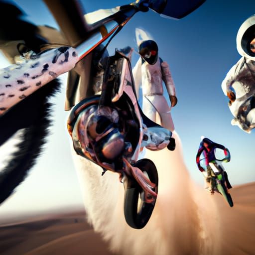 Dirt Bikes Jumping in Desert Dunes Portrait