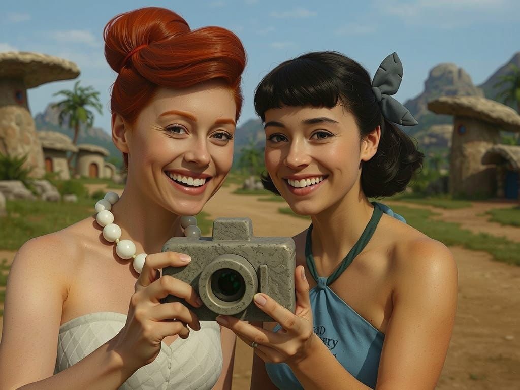 Flintstones Selfie: Hyperrealistic Prehistoric Photo