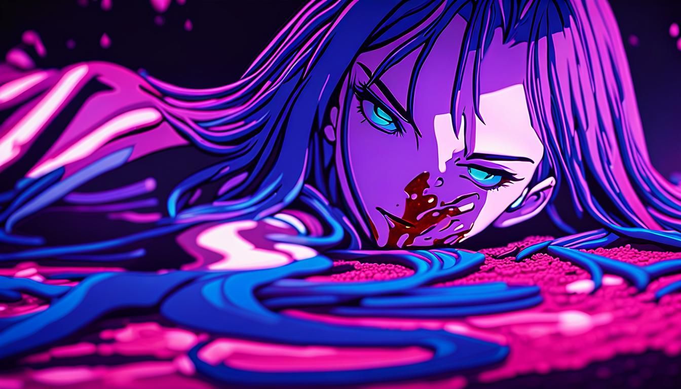 Anime Girl Lying Wounded: Dynamic Cel-Shaded 3D Art