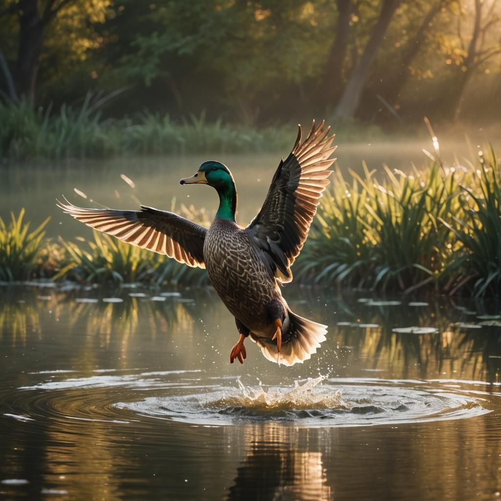 Duck Landing in Golden Hour: Wildlife Photography