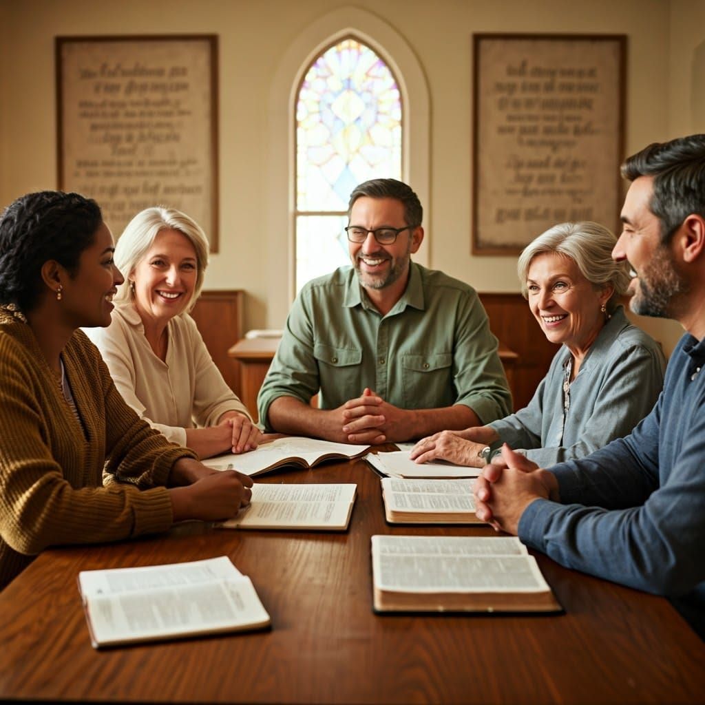 Bible Study Group in Cozy Church Classroom