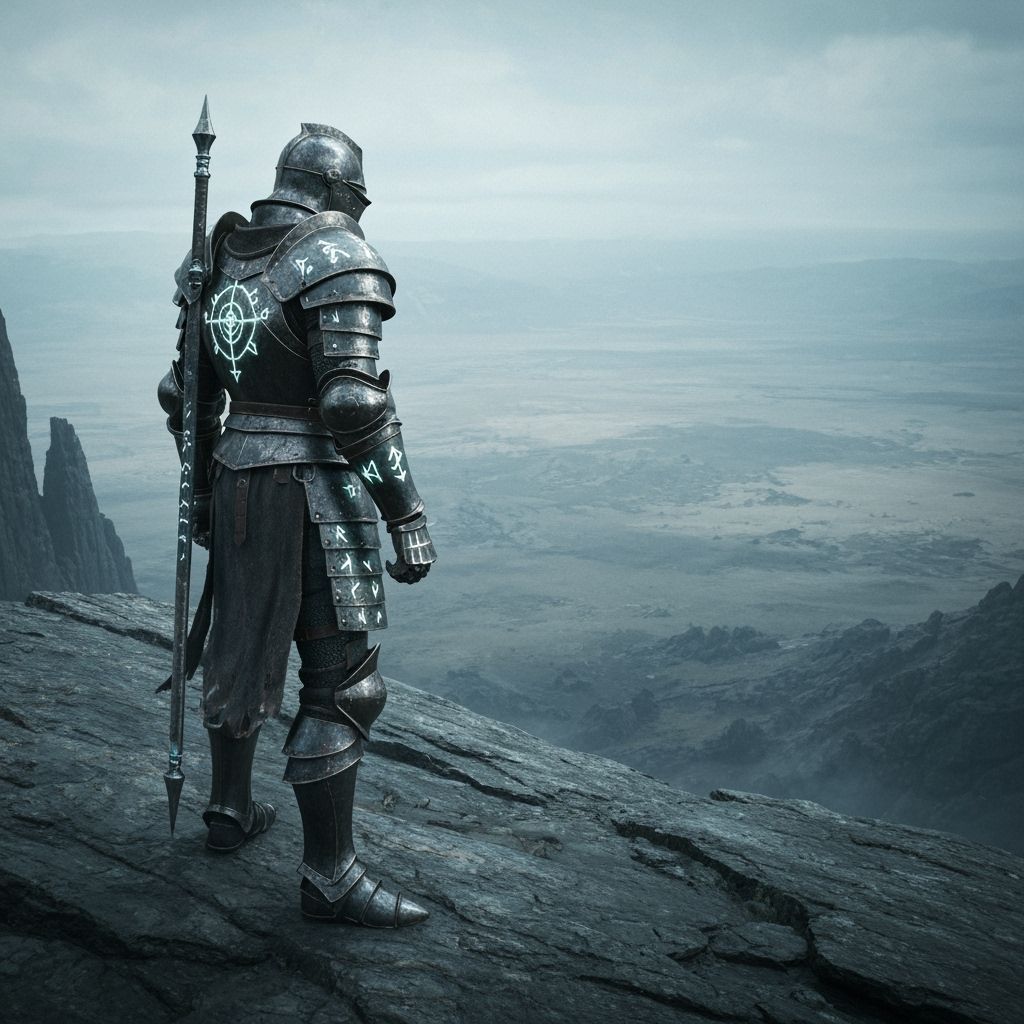 Knight Gazing at Desolate Landscape