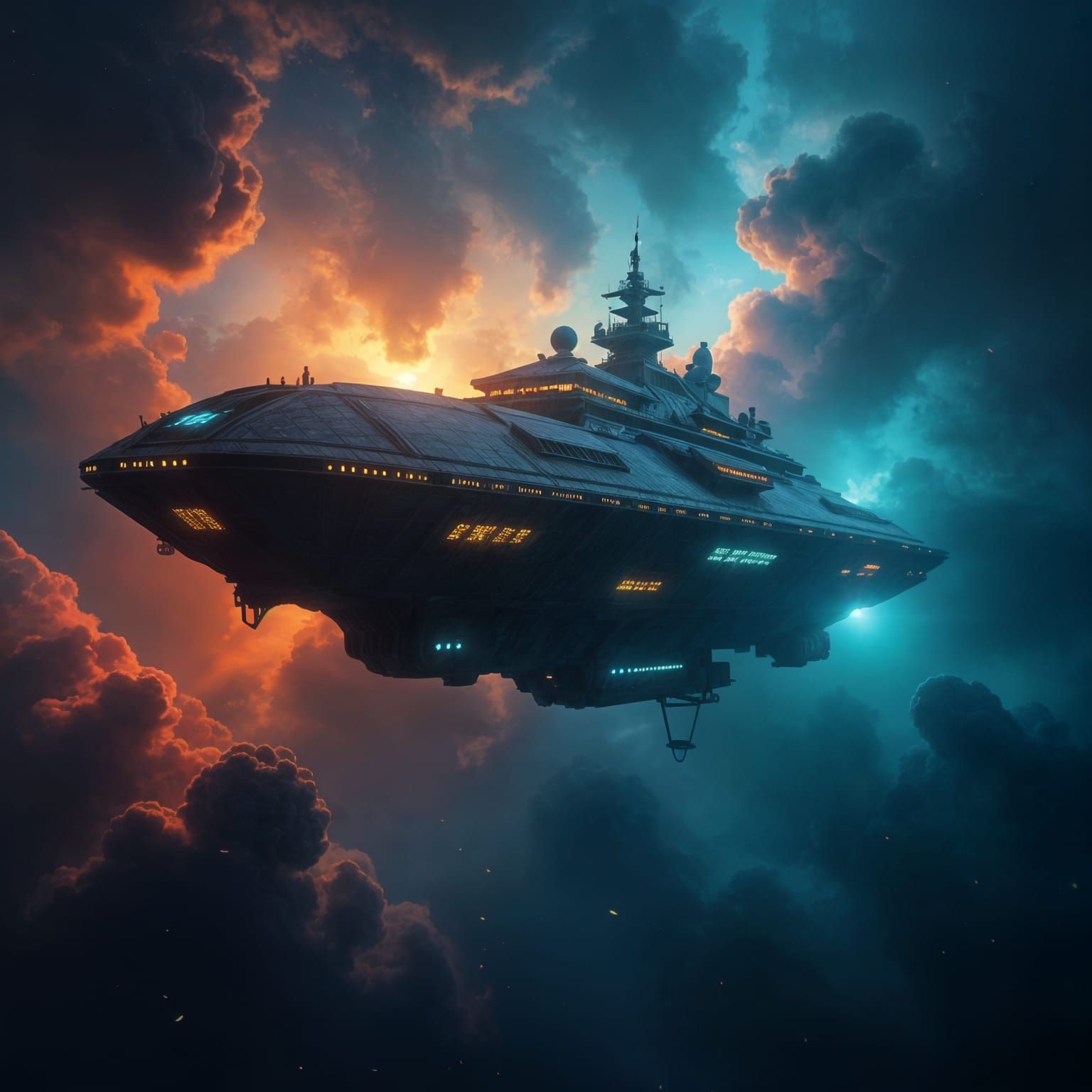 Ancient Spaceship Navigates Cosmic Ocean Nebula