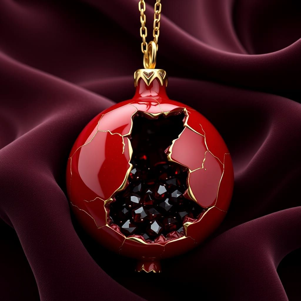 Elegant Pomegranate Pendant in Gold and Red Enamel