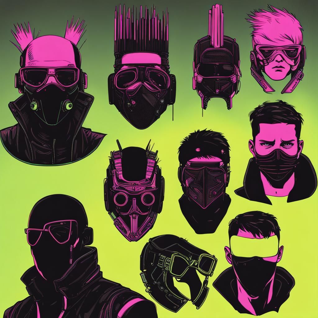 Cyberpunk Black Punk Masks in Neon Style