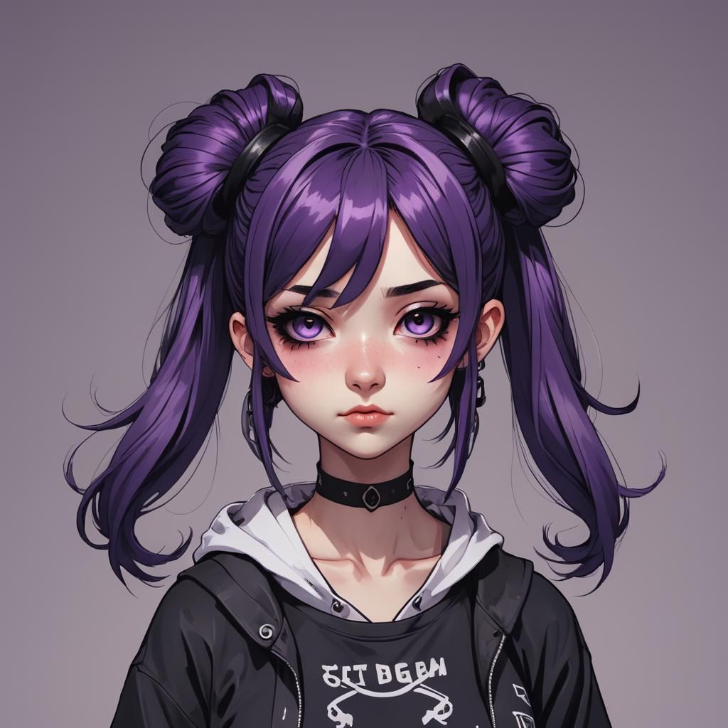 Emo Rebel Girl with Goth Makeup in Anime Style