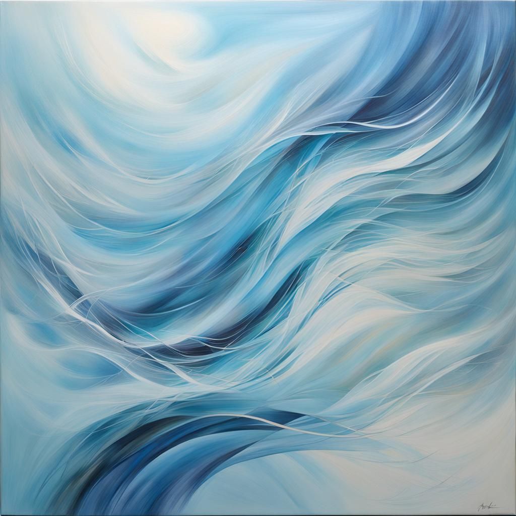 Abstract Painting of Light Blue Air Waves