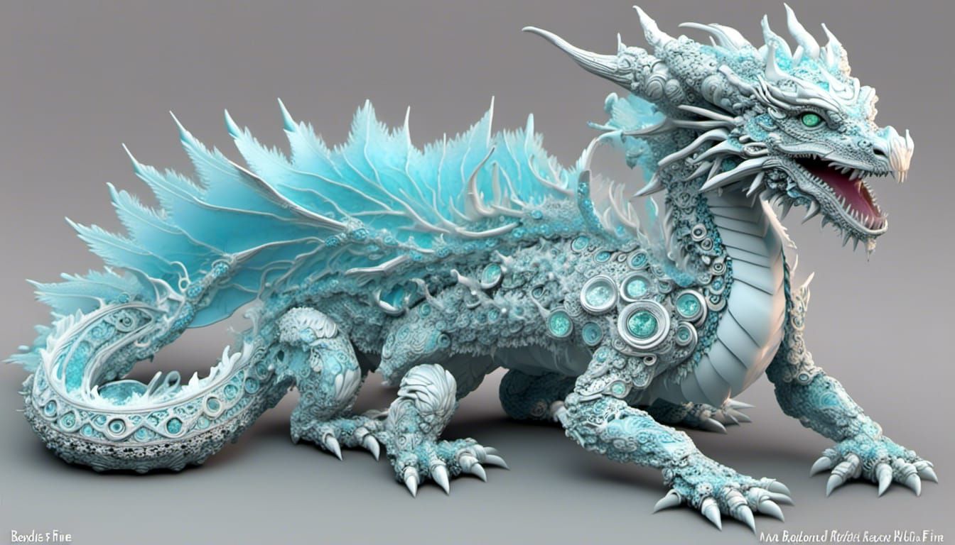 Psychedelic Fractal Dragon in Opalescent 3D Render