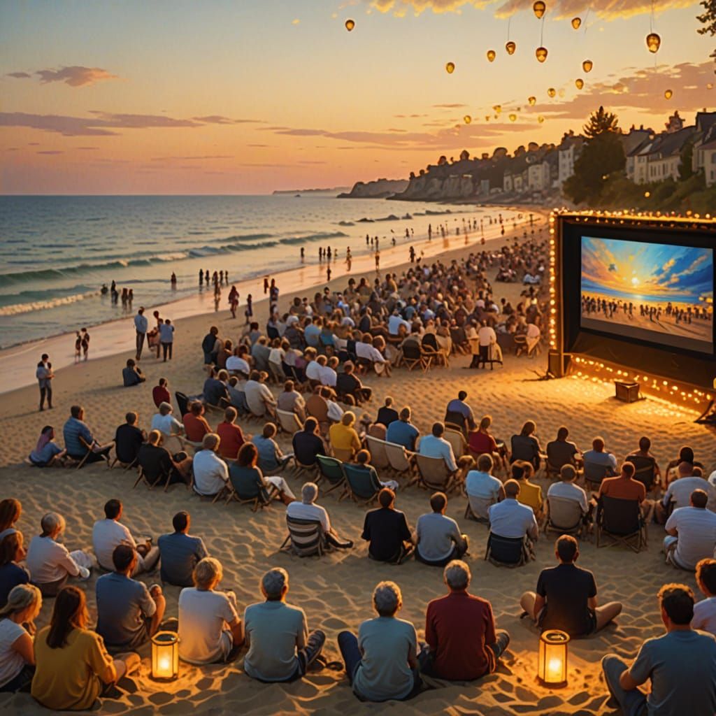Impressionist Cinema Under Sunset on the Beach