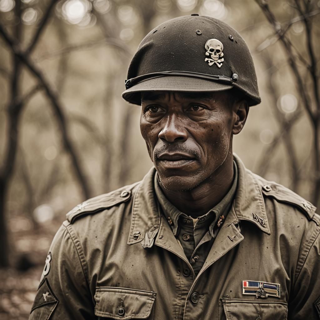 WWII African American Soldier with Skull Hat