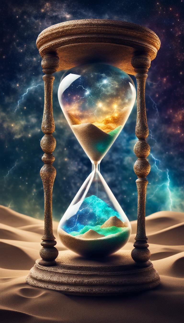 Hourglass in Space with Multicolored Sands