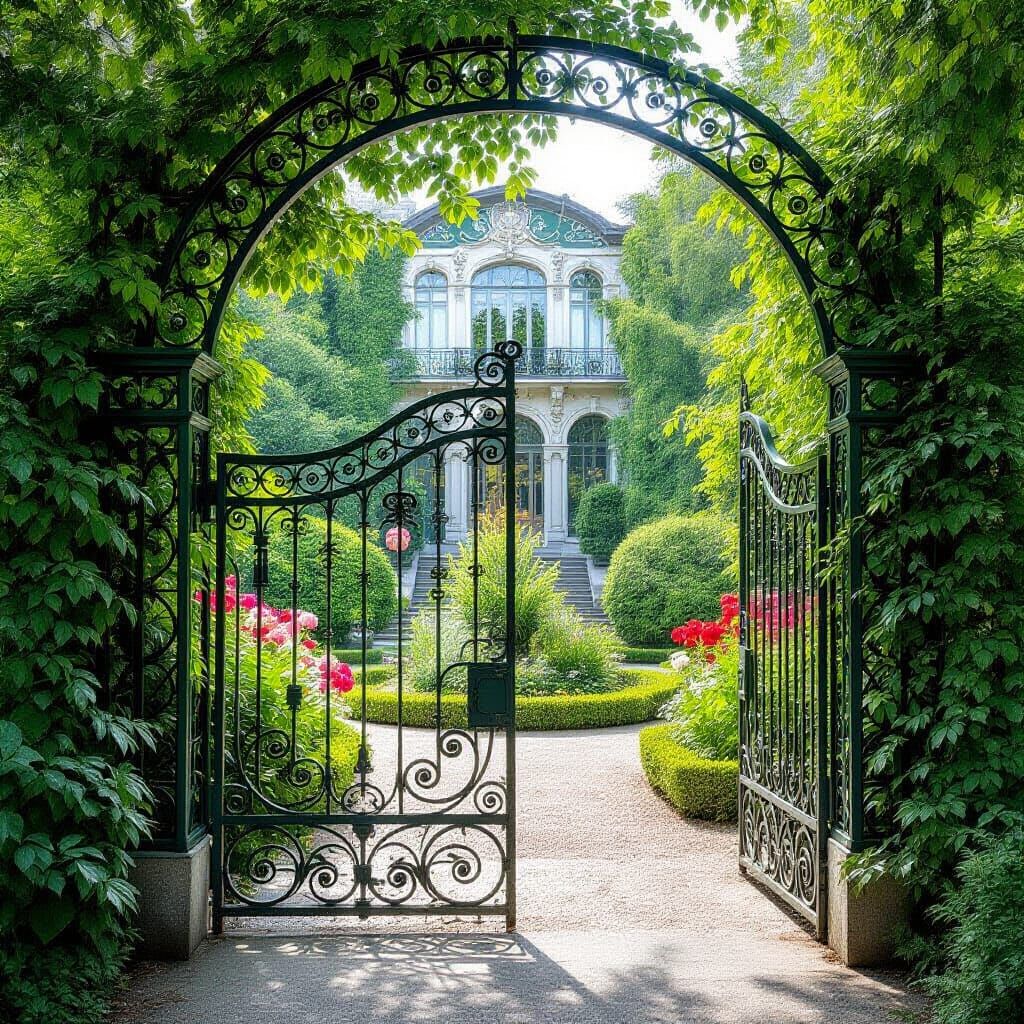 Art Nouveau Iron Gates with Floral Balconies
