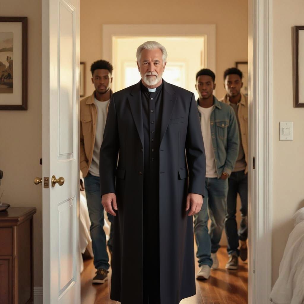 Men Walking Through Doorway in Wiley Style