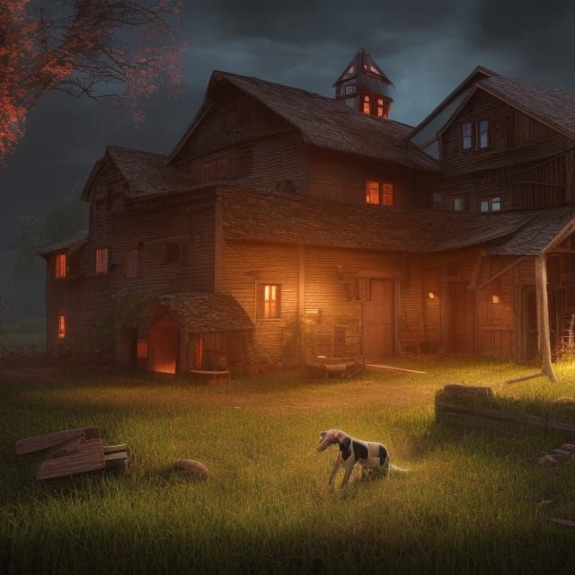 Farmhouse with Tentacled Monsters: Hyperrealistic Matte Pain...