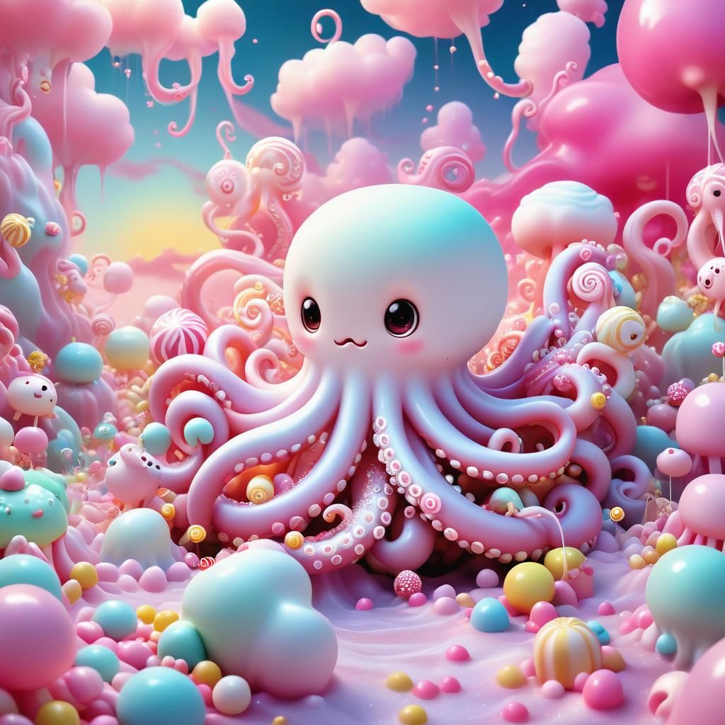 Candy-Colored Marshmallow Octopus in Kawaii Dreamland