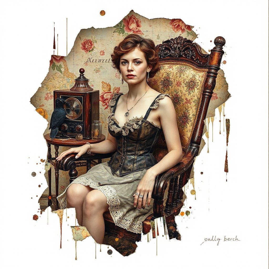 Glitch Art Portrait with Vintage Collage Elements