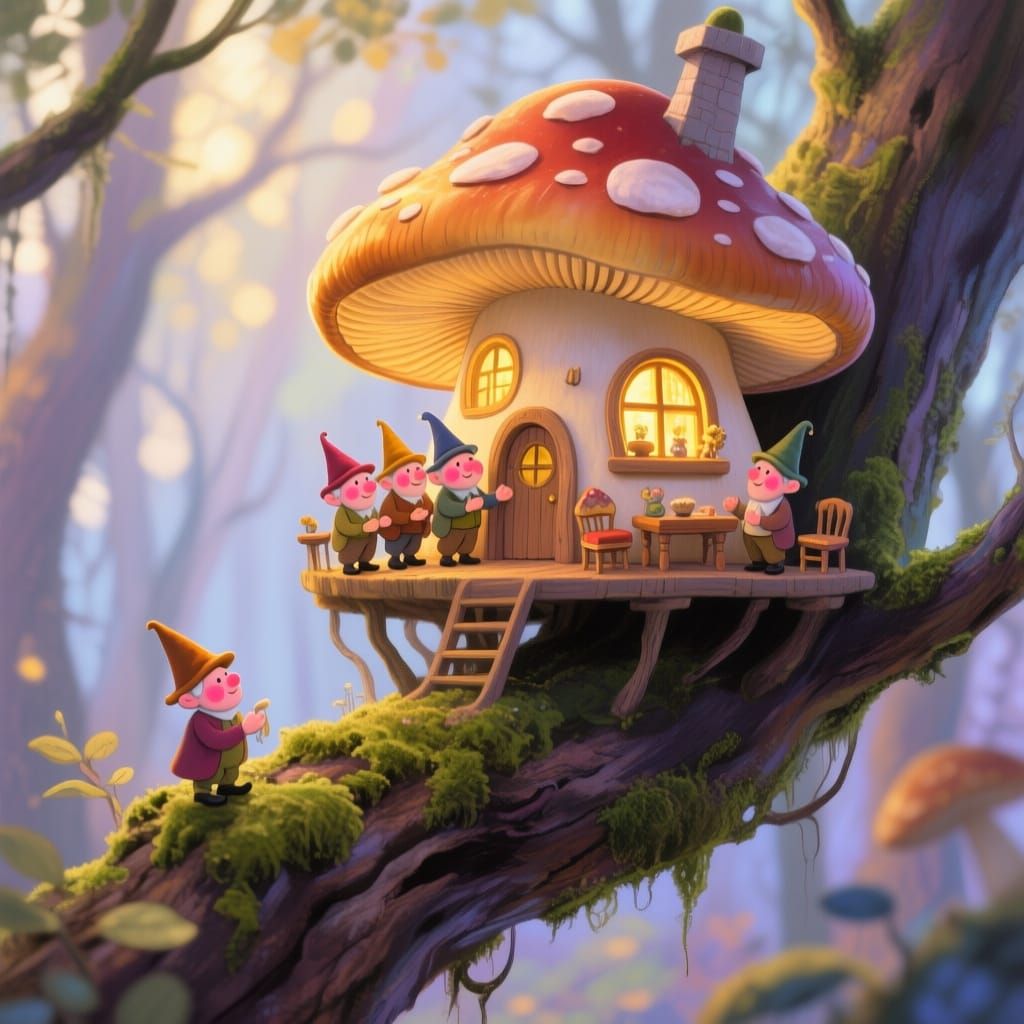 Cute Little Men Inside a House on a Branch