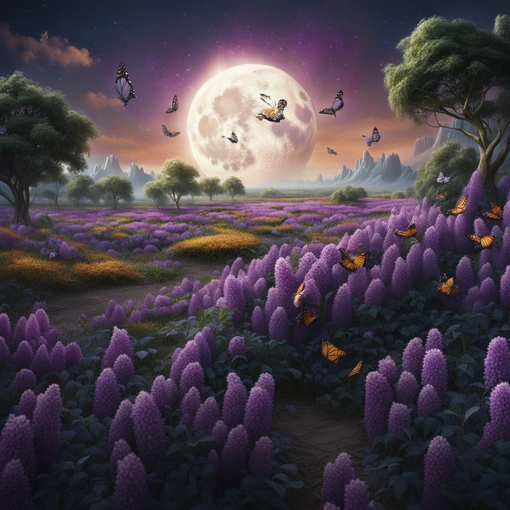 Butterfly Bush Field on the Moon: Digital Matte Painting