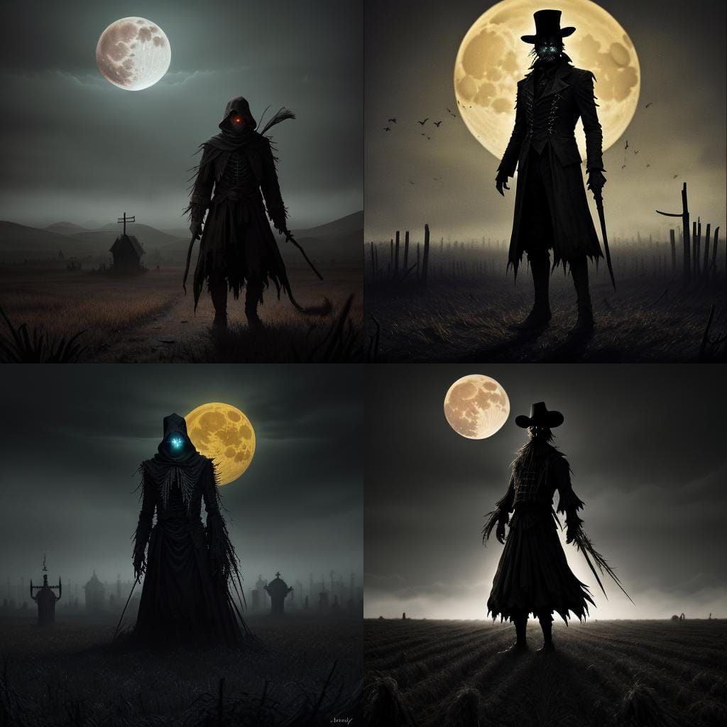 Halloween Scarecrow Under Harvest Moon, Gothic Horror