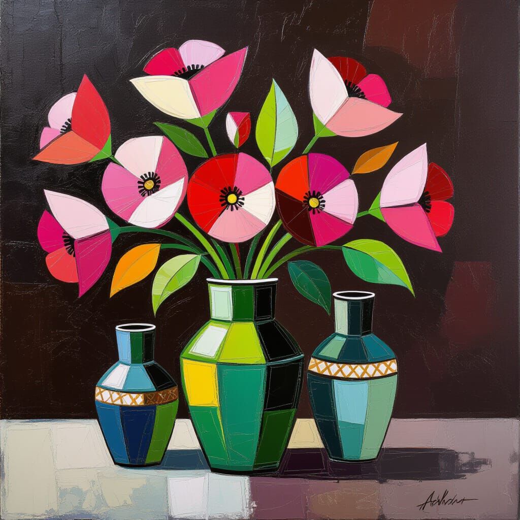 Abstract Floral Painting with Impasto Texture