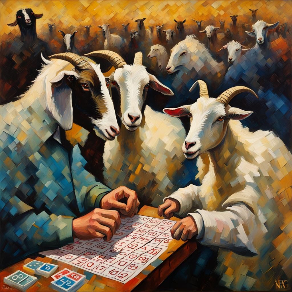 Goats Playing Bingo on Sunday after Church II