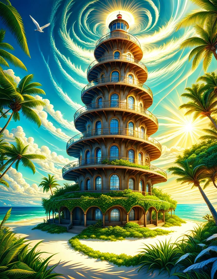Beautiful Spiral Lighthouse on Lush Island