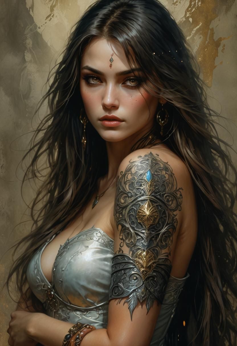 Tattooed Woman in High Fantasy Style