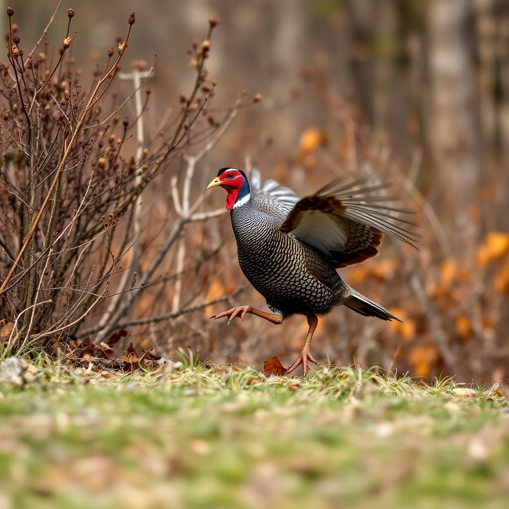 Ruffled Grouse Takes Flight on November Day