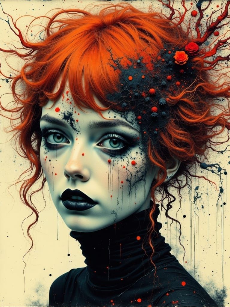 Gothic Surreal Woman Portrait in Klimt Style