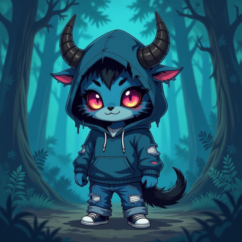 Chibi Skinwalker in Mystical Forest, Kawaii Aesthetic