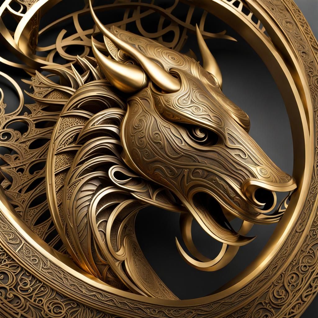 Intricate Brass Sculpture of Calendar, Train, and Beast