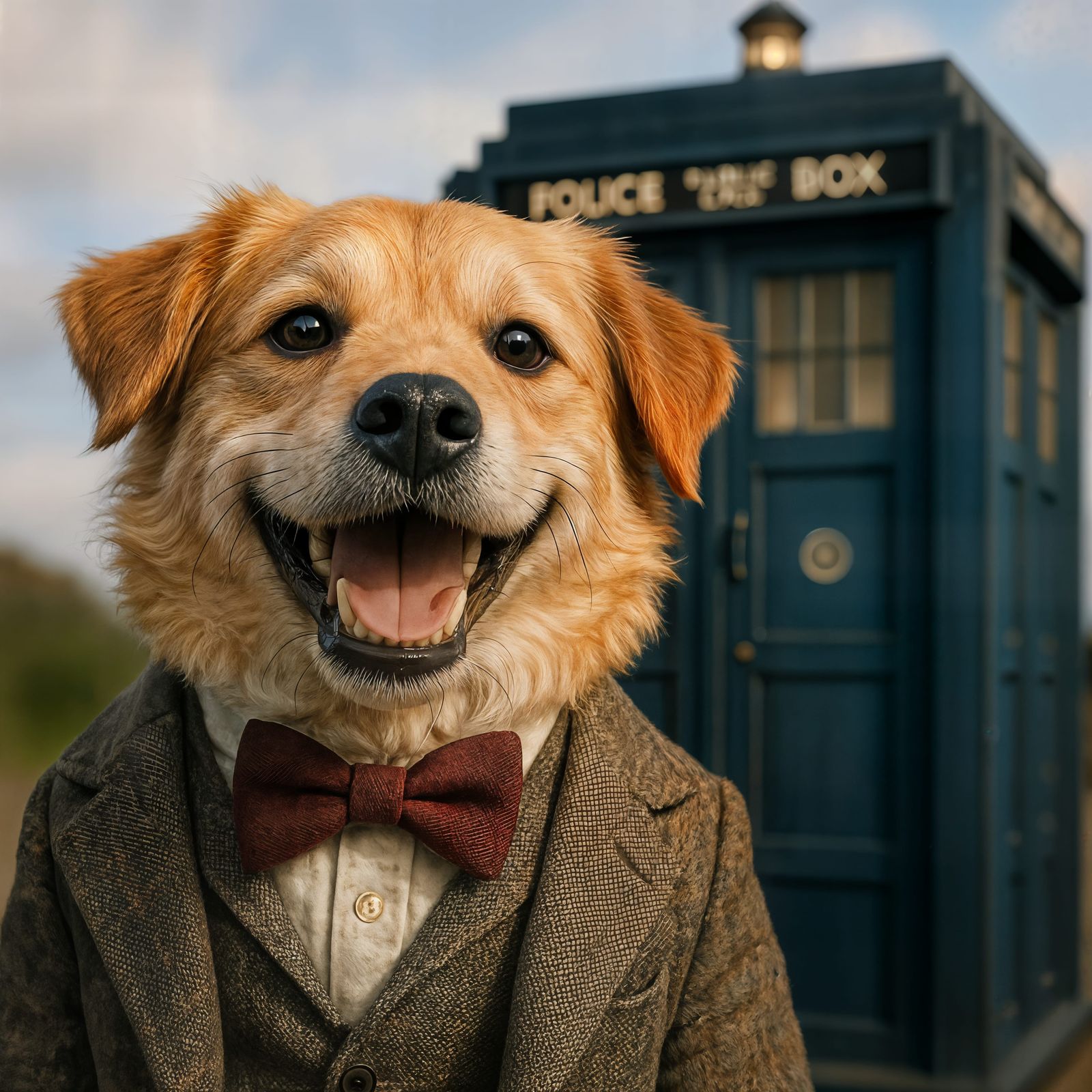 Adorable Dog in Tweed Jacket Before TARDIS