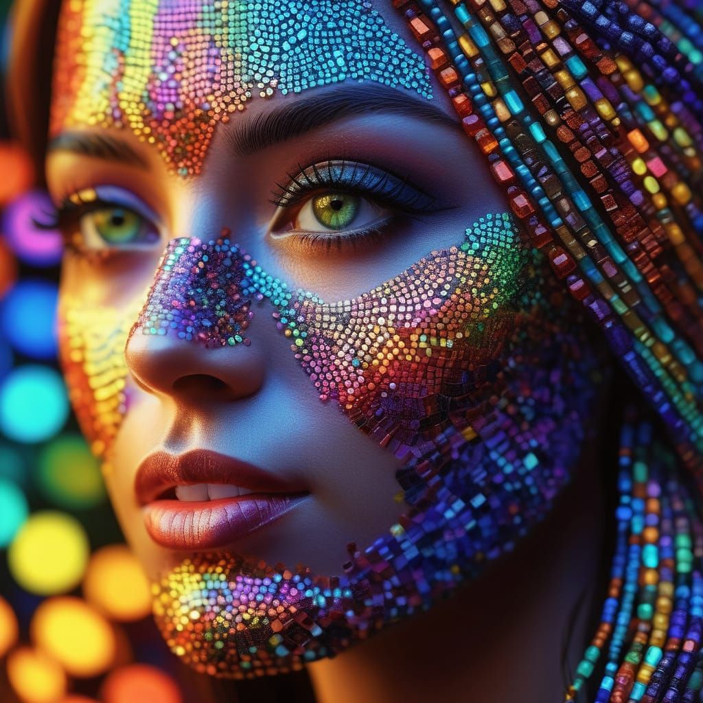 Mosaic Portrait of a Young Woman in Digital Art