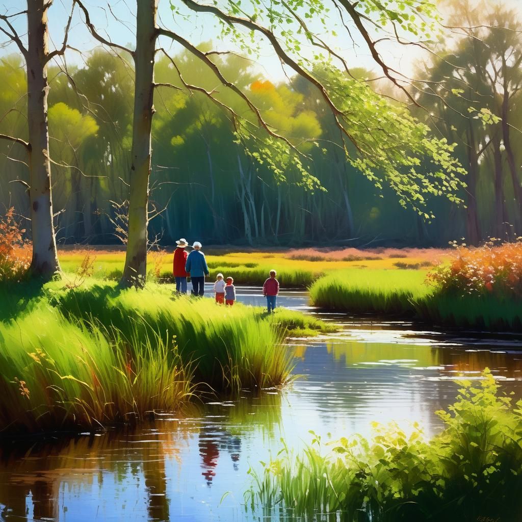 Impressionist Family Scene by the Marsh