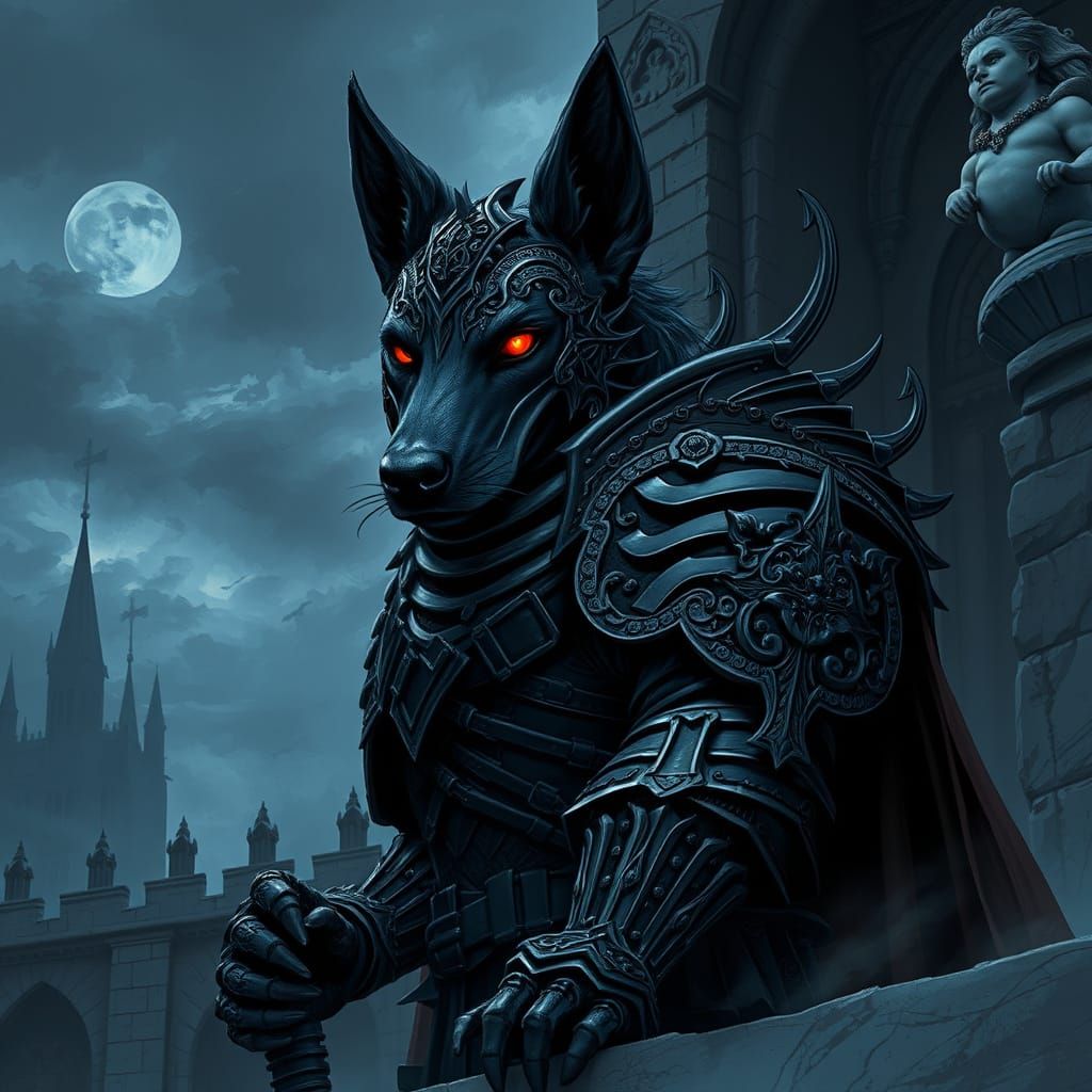 Gothic Anime Warrior Dog in Haunted Castle