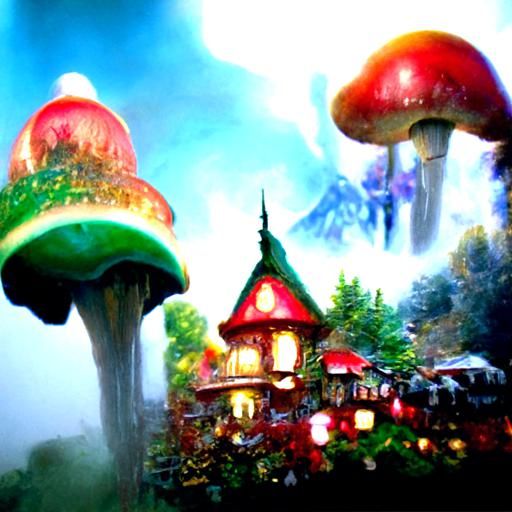 Ethereal Fairy Mushroom Town in Fantasy Style